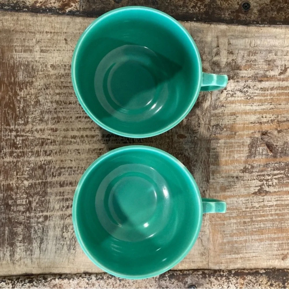 2 Homer Laughlin Riviera Light Green Art Deco Tea Cups Vintage - Picture 9 of 12